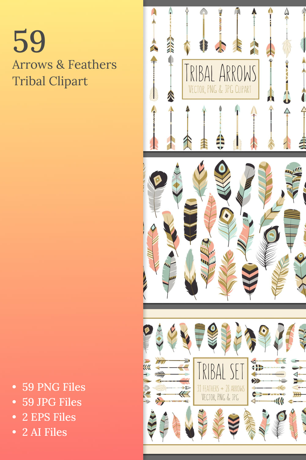 59 arrows feathers tribal clipart set.