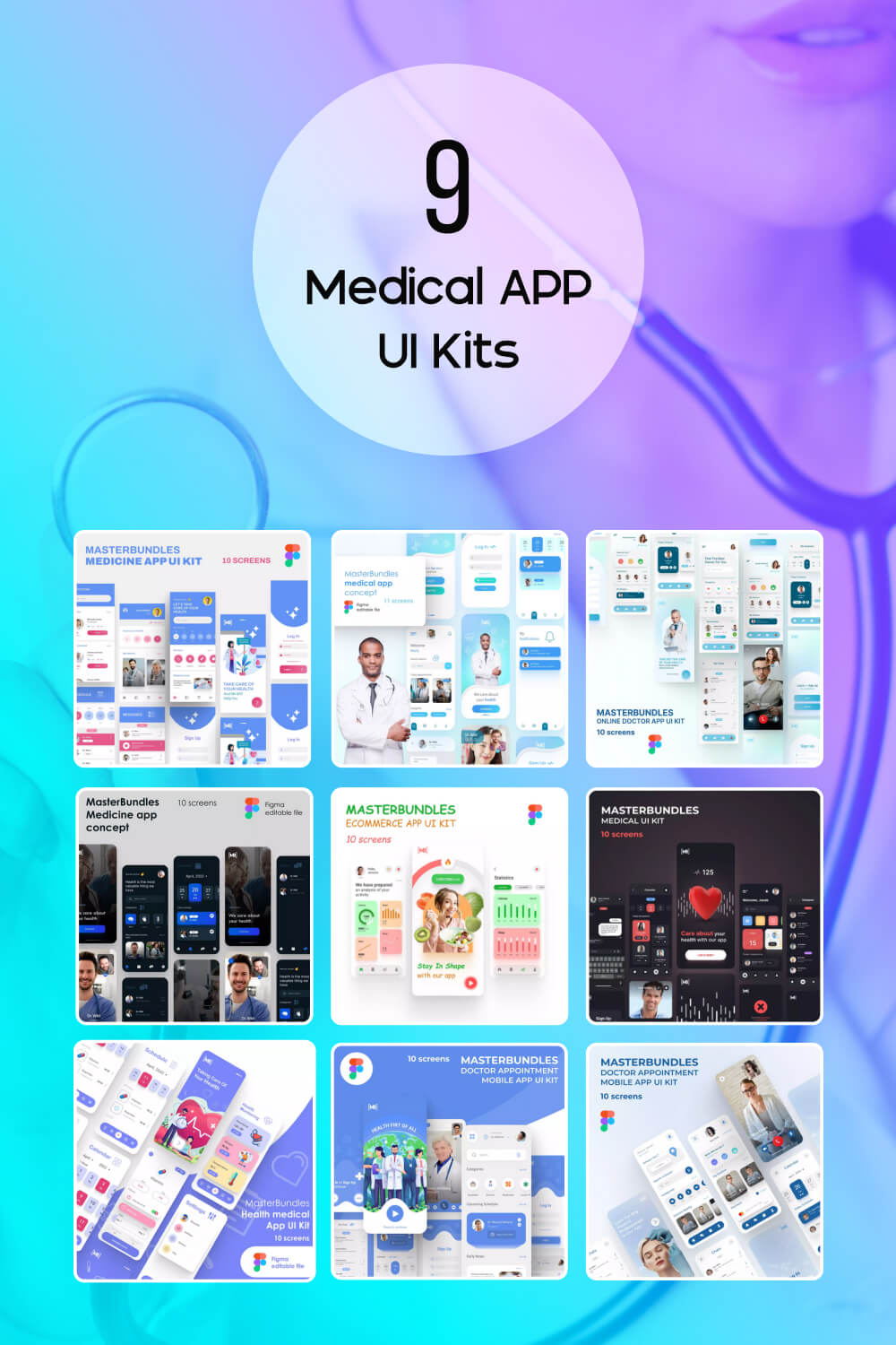 9 medical app ui kits pinterest image.