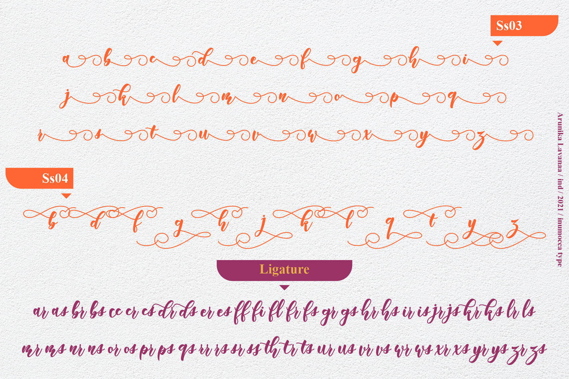 arunika lavanaa script font swashes example.