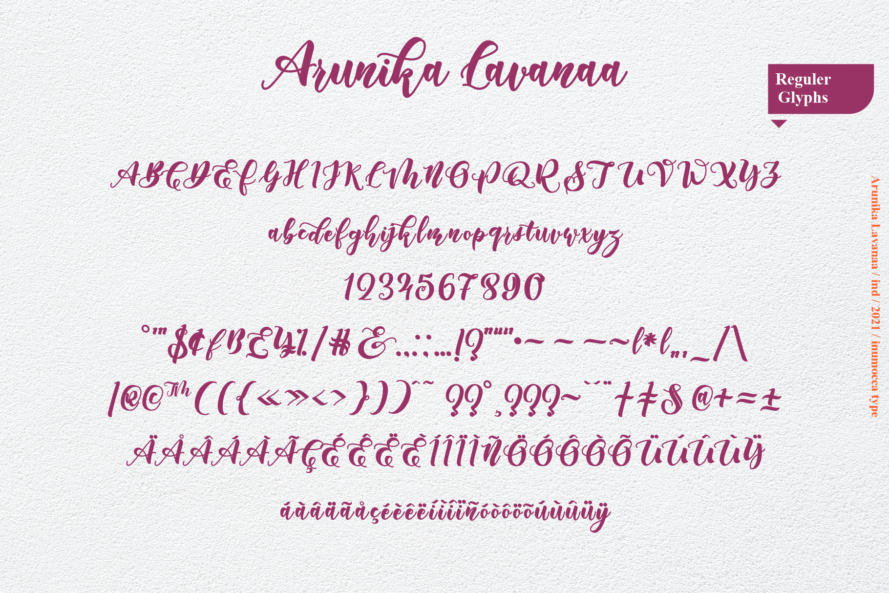 arunika lavanaa modern and stylish handwritten font all symbols example.