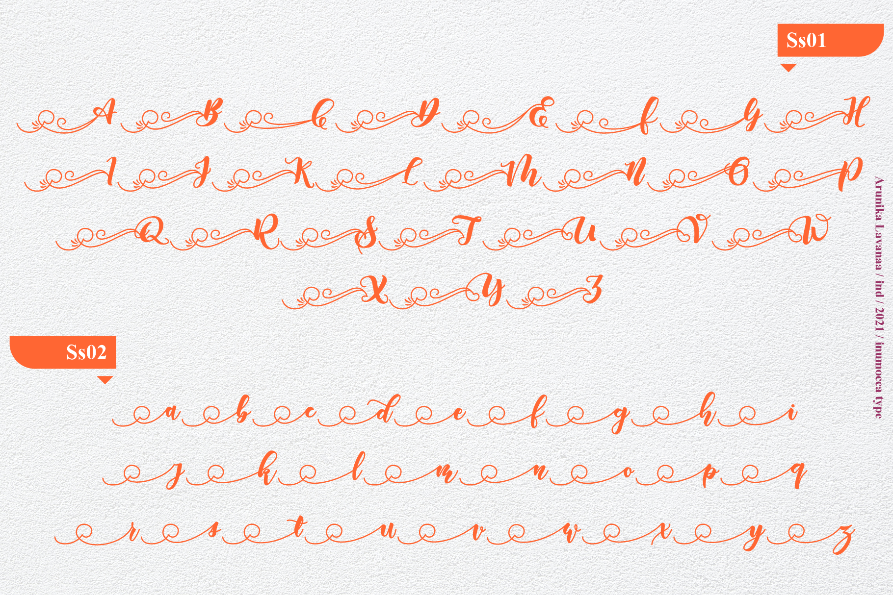 arunika lavanaa modern and stylish handwritten font swashes example.