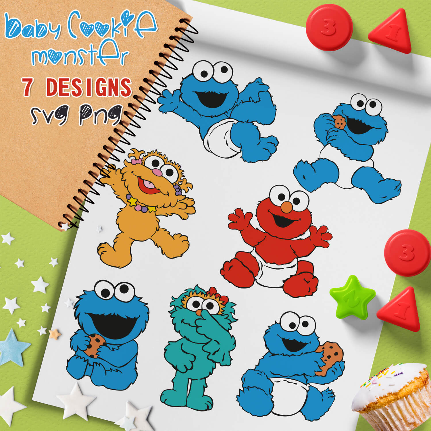 Preview Picture - 7 Designs Baby Cookie Monster.