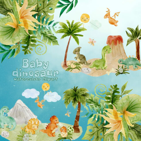 Baby Dinosaur Watercolour Clipart cover image.