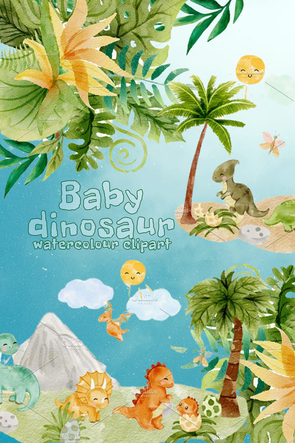 Baby Dinosaur Watercolour Clipart pinterest image.
