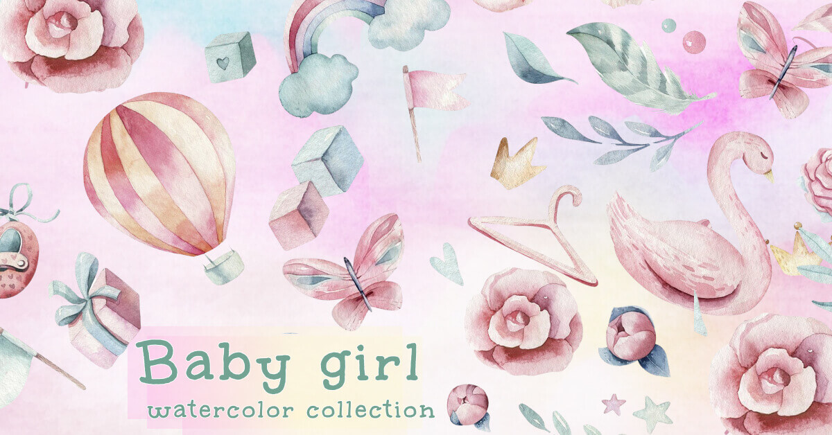 Pink Baby Girl Watercolor Collection.