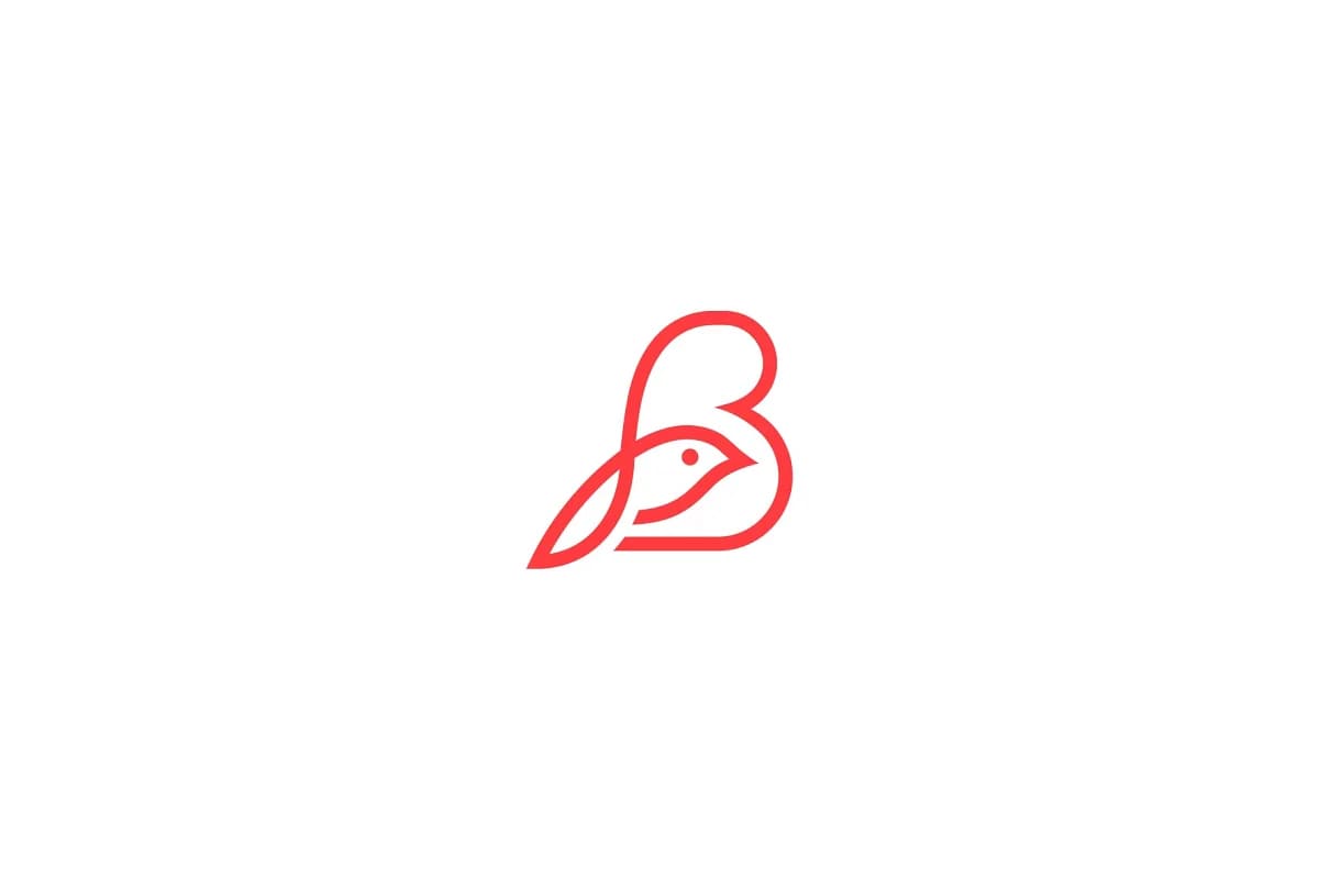 bird b red logo on white background mockup.