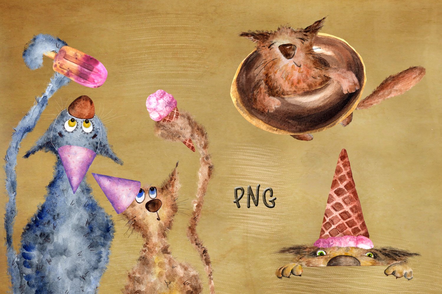 birthday illustrations cats png elements.