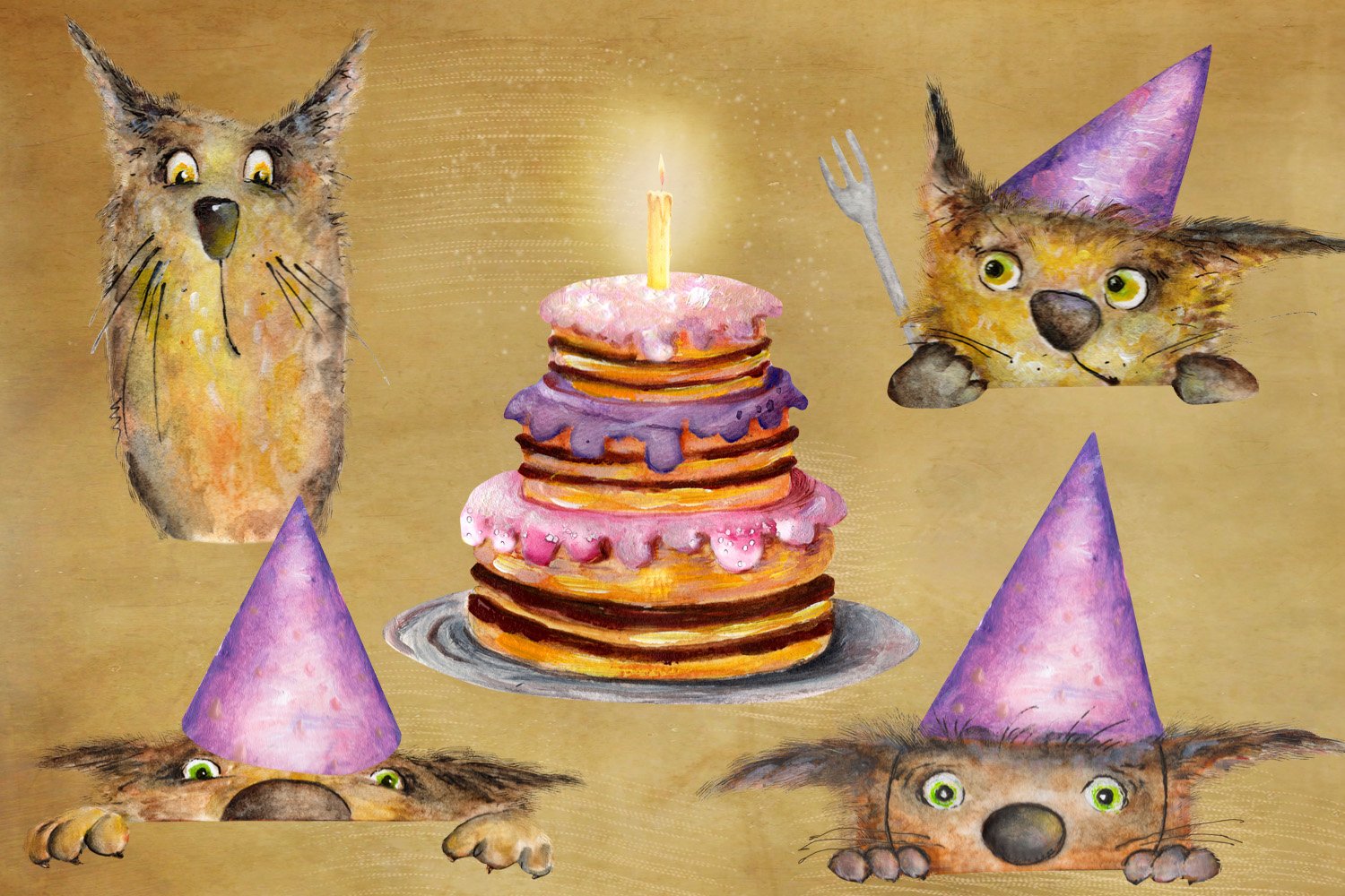 birthday illustrations cats.