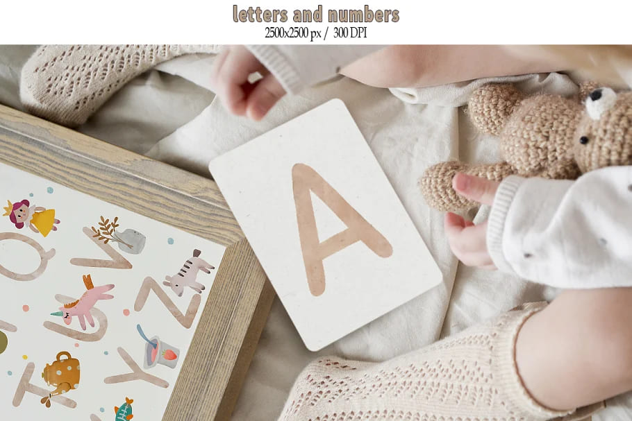 boho baby animal letters and numbers.