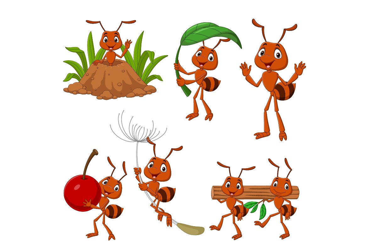 Set of Six Cartoon Brown Ant Animal preview image.