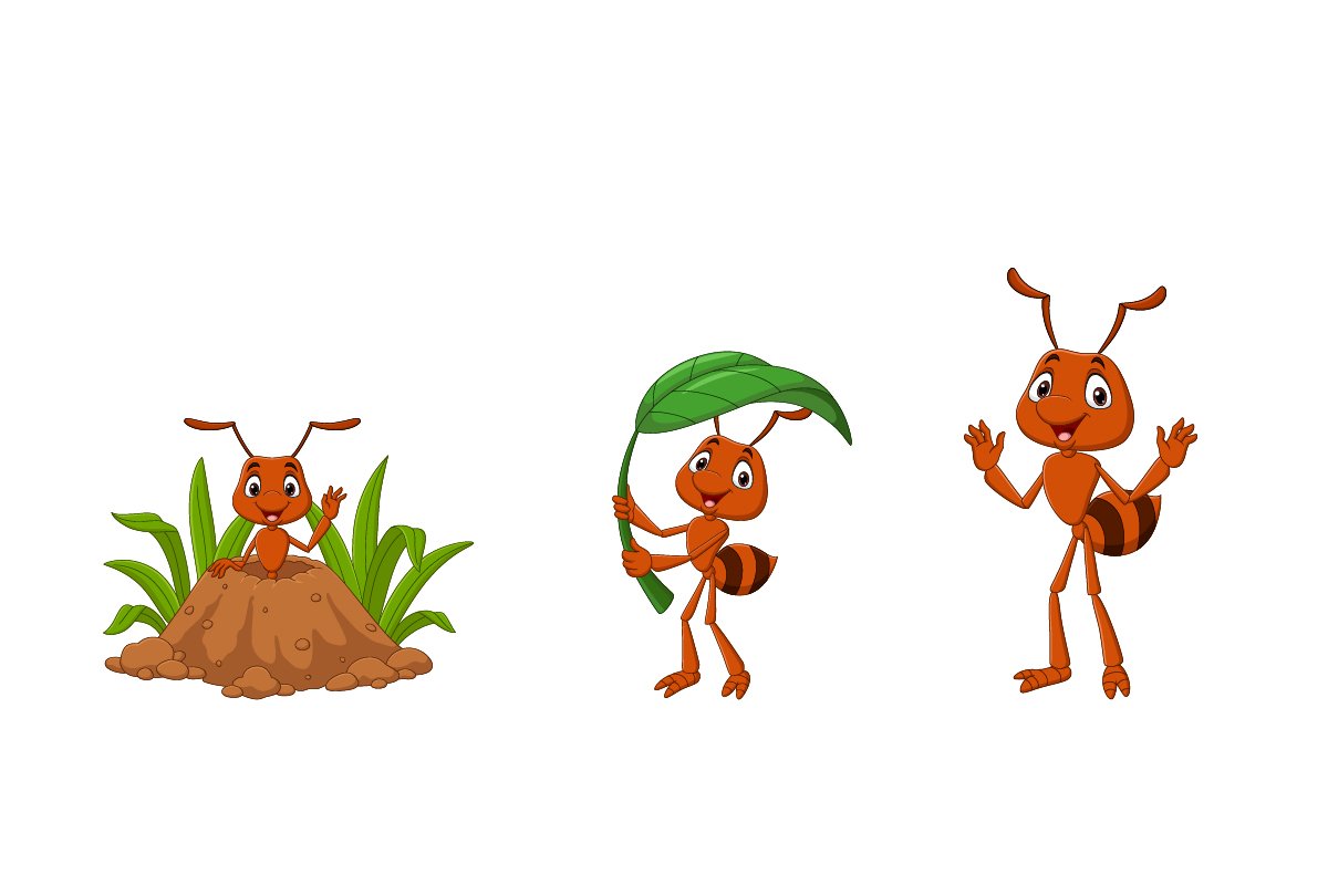 Set of Six Cartoon Brown Ant Animal previews.