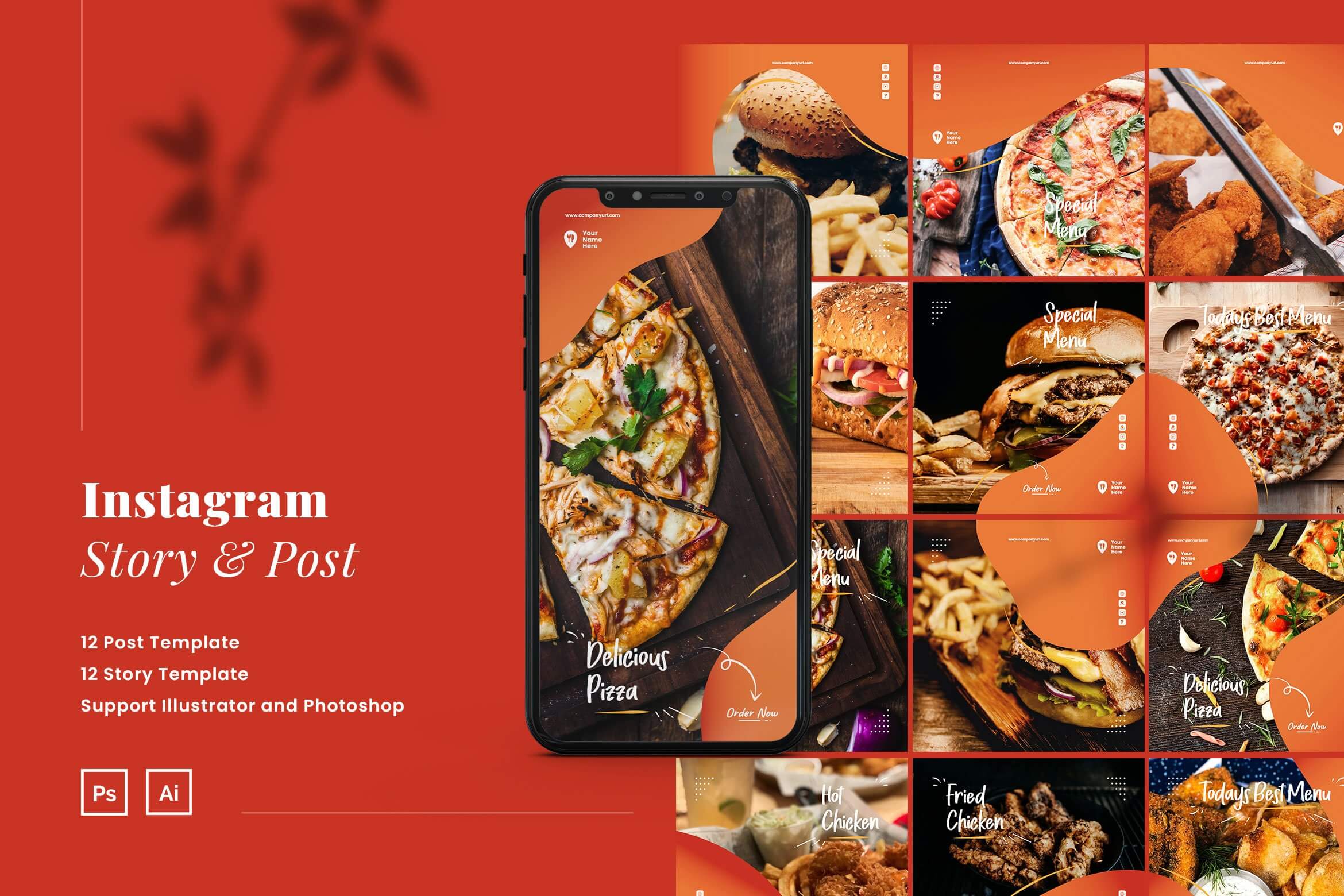 bundle restaurant food instagram red pizza theme example.