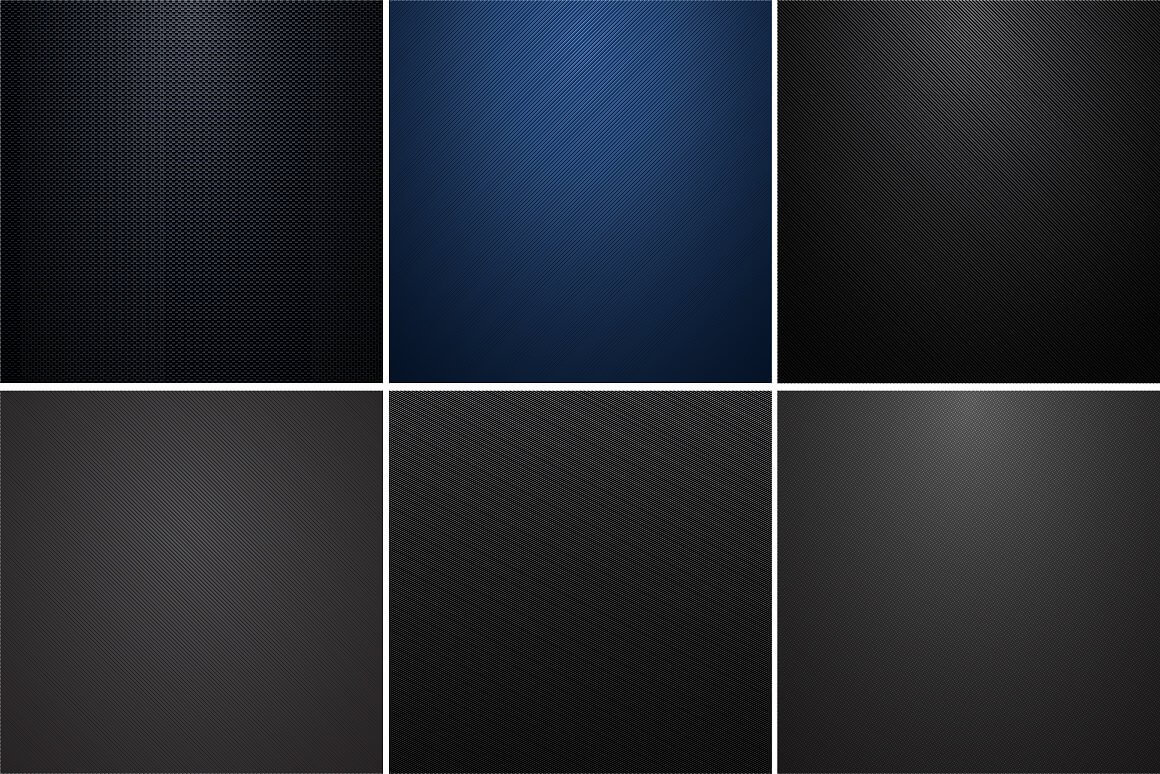 6 samples of carbon backgrounds in blue, black and grey.