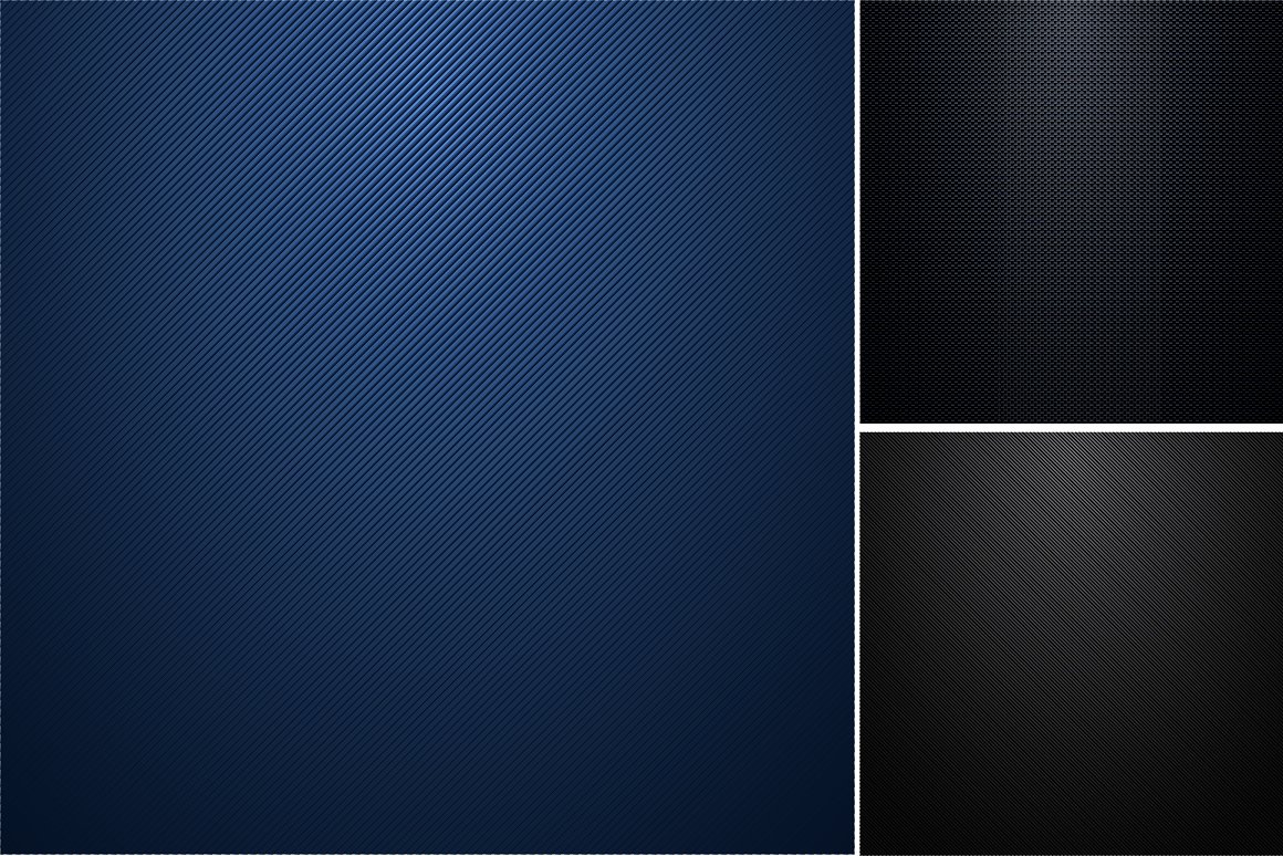 Three patterns of carbon texture, blue and dark gray with stripes, and black with a woven texture.
