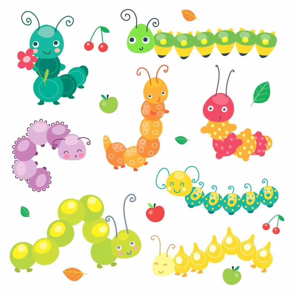 Cartoon Caterpillar Vector Cute Set – MasterBundles