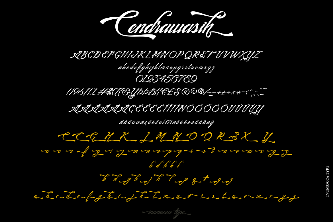 cendrawasih beutiful modern handwritten brush font all symbols example.