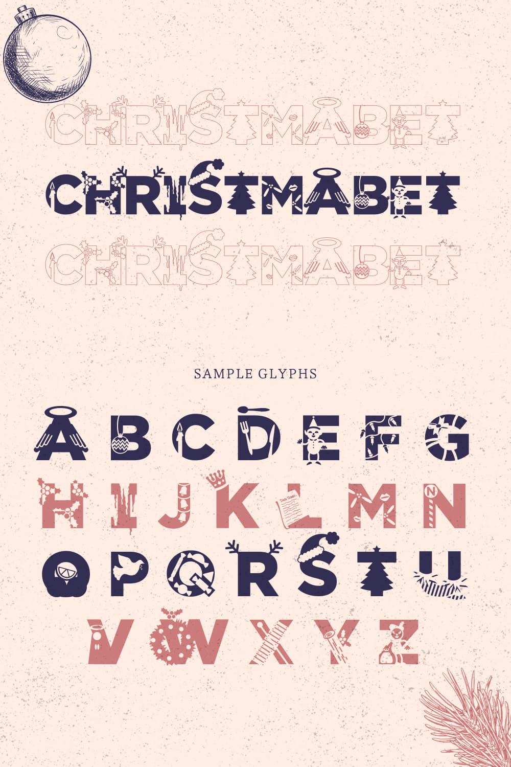 Christmabet free font Pinterest sample glyphs preview.