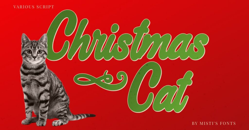 Christmas cat free font Facebook collage image by MasterBundles.
