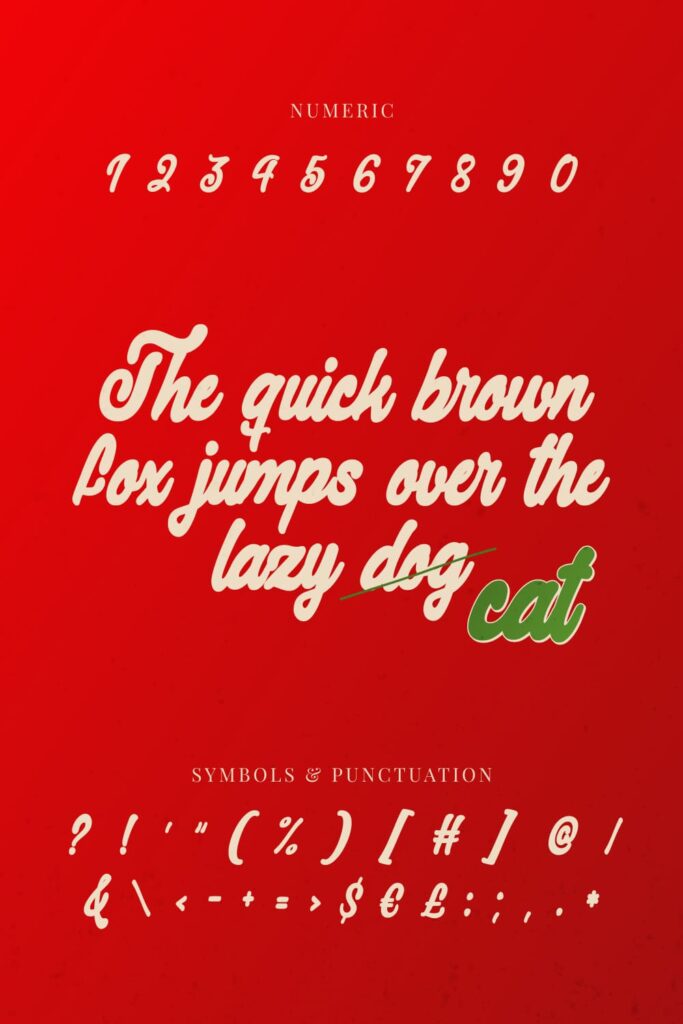Christmas cat free font Pinterest numeric, symbols and punctuation preview.
