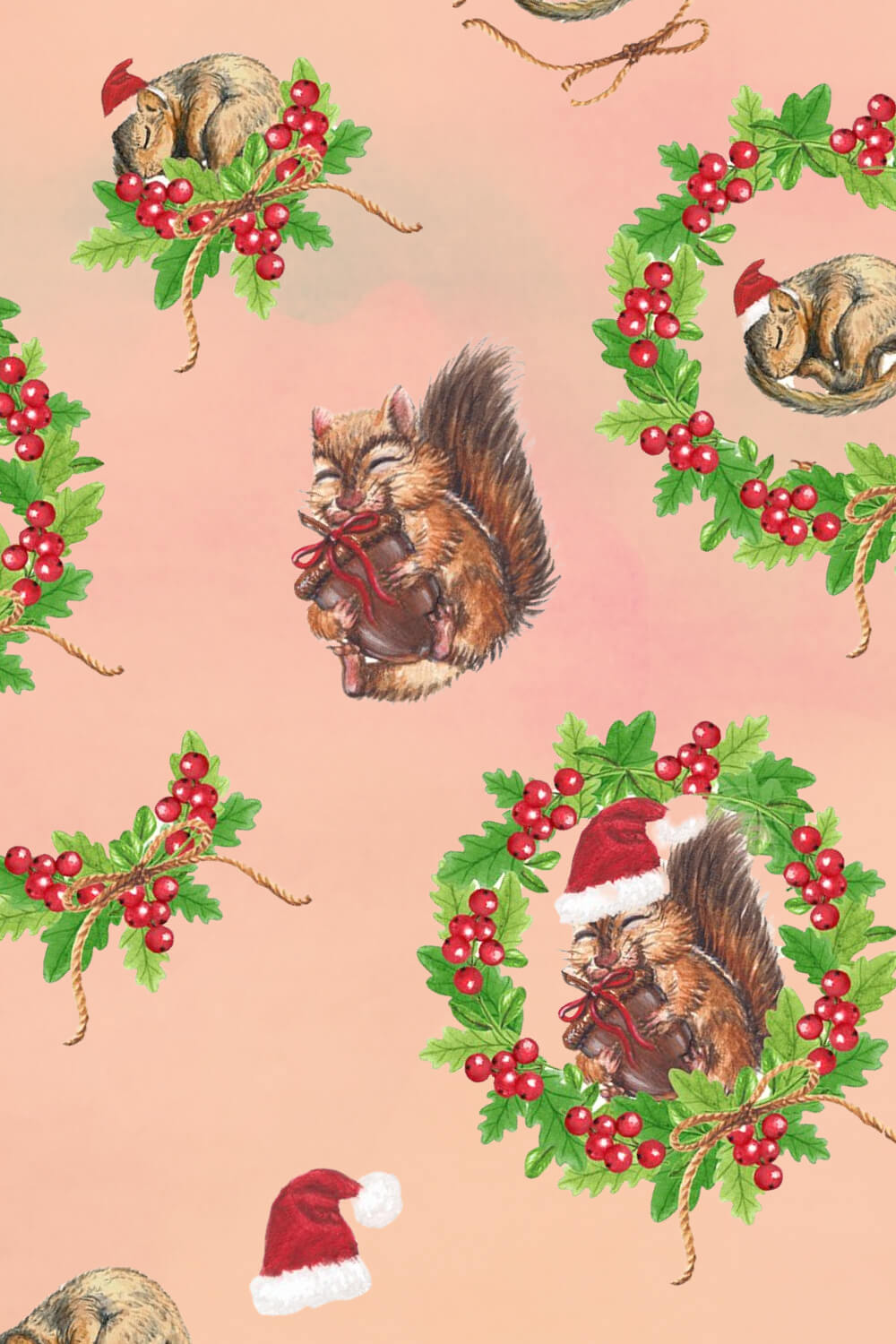 Many squirrels on a pink background.