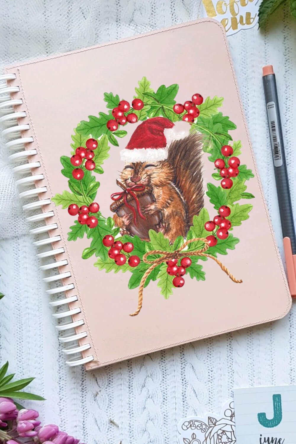 A happy squirrel drawn on a girl's notebook.