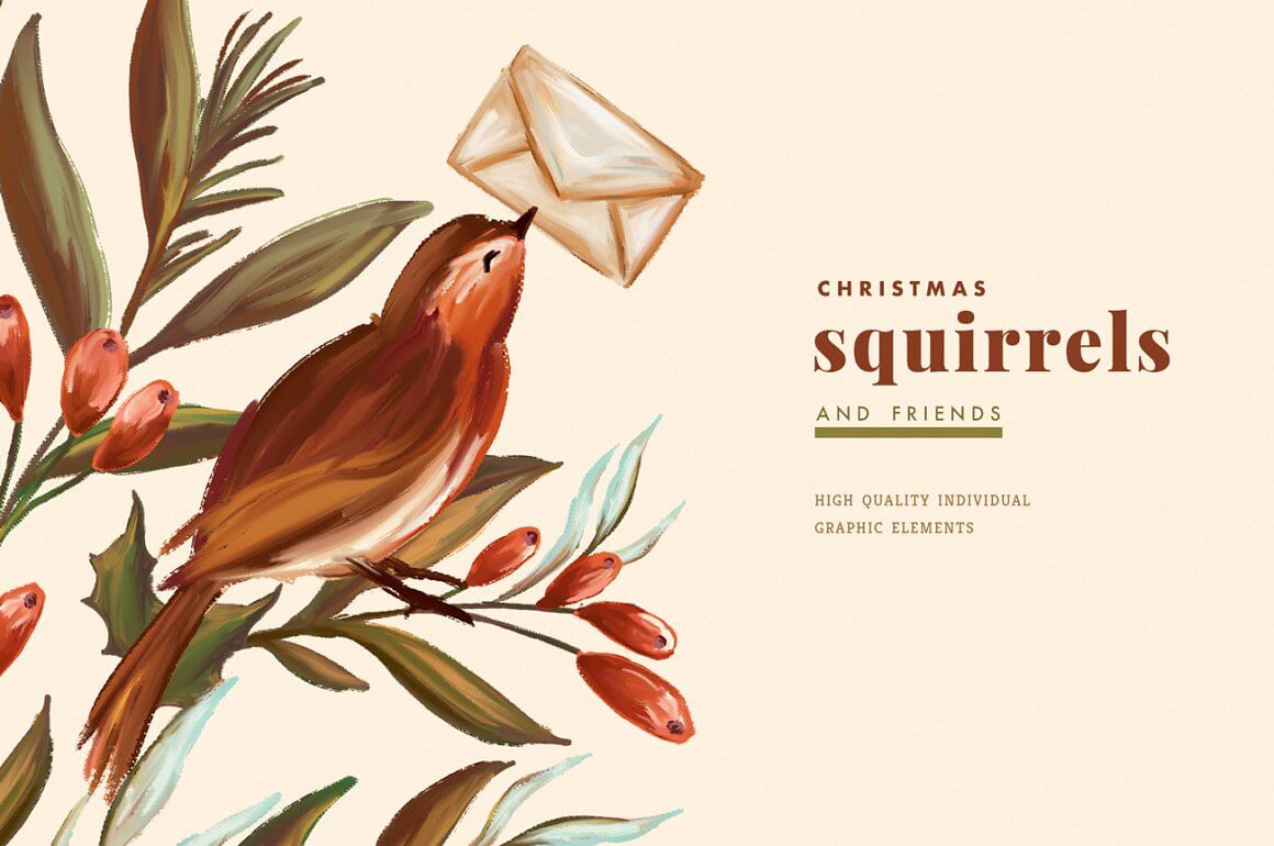 Christmas squirrels and friends, high quality individual graphic elements.