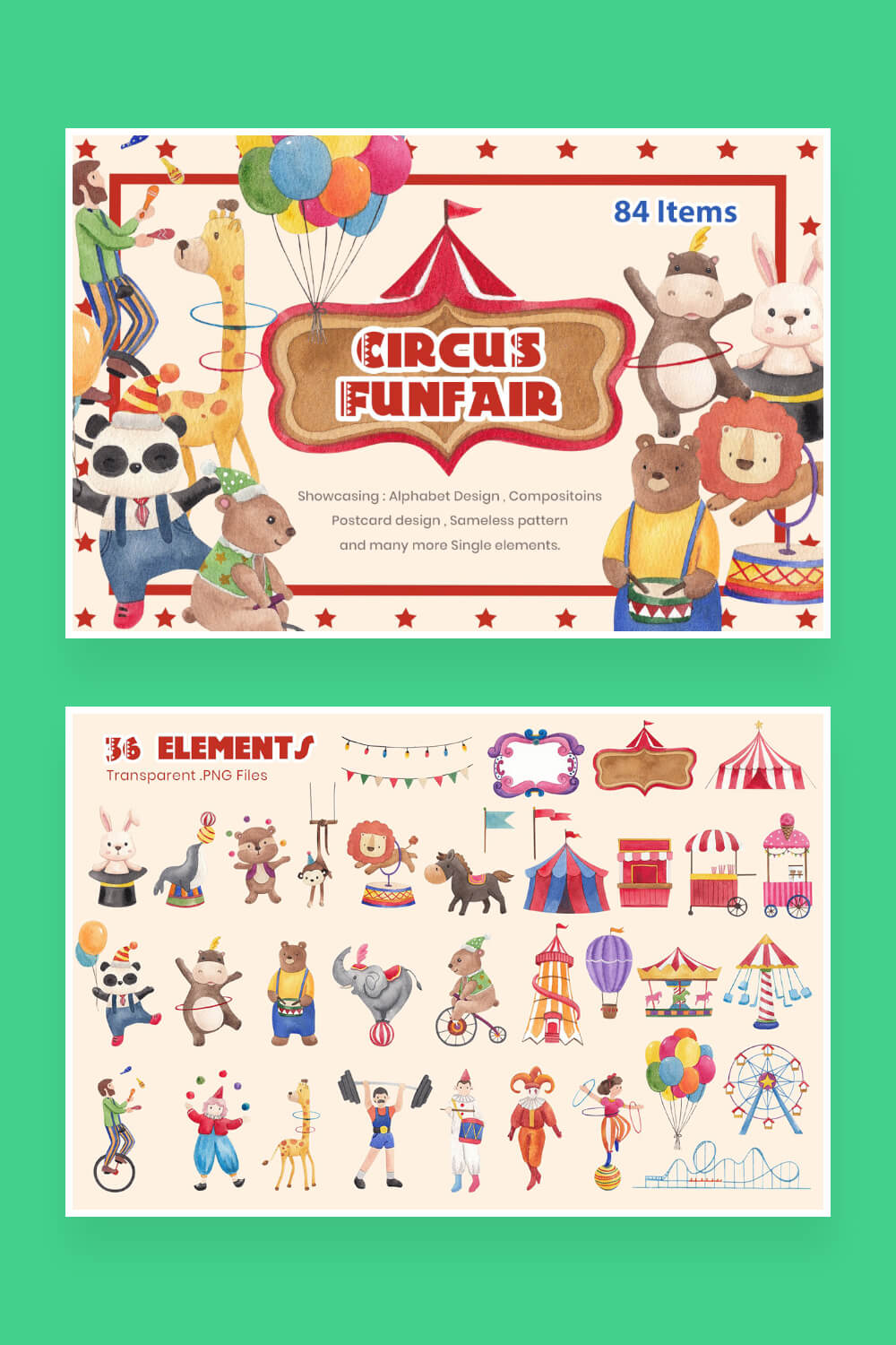 circus and funfair watercolor illustration pinterest image.