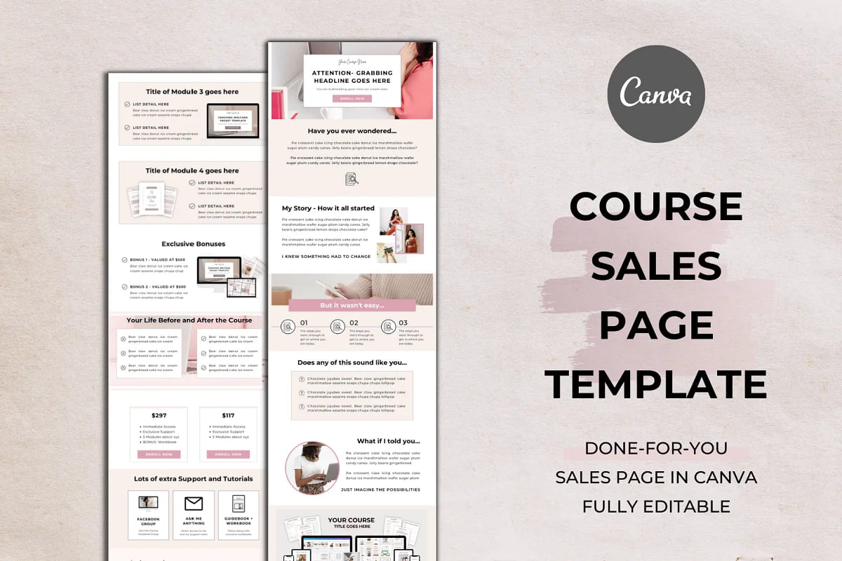 Course Sales Page Canva Template facebook image.