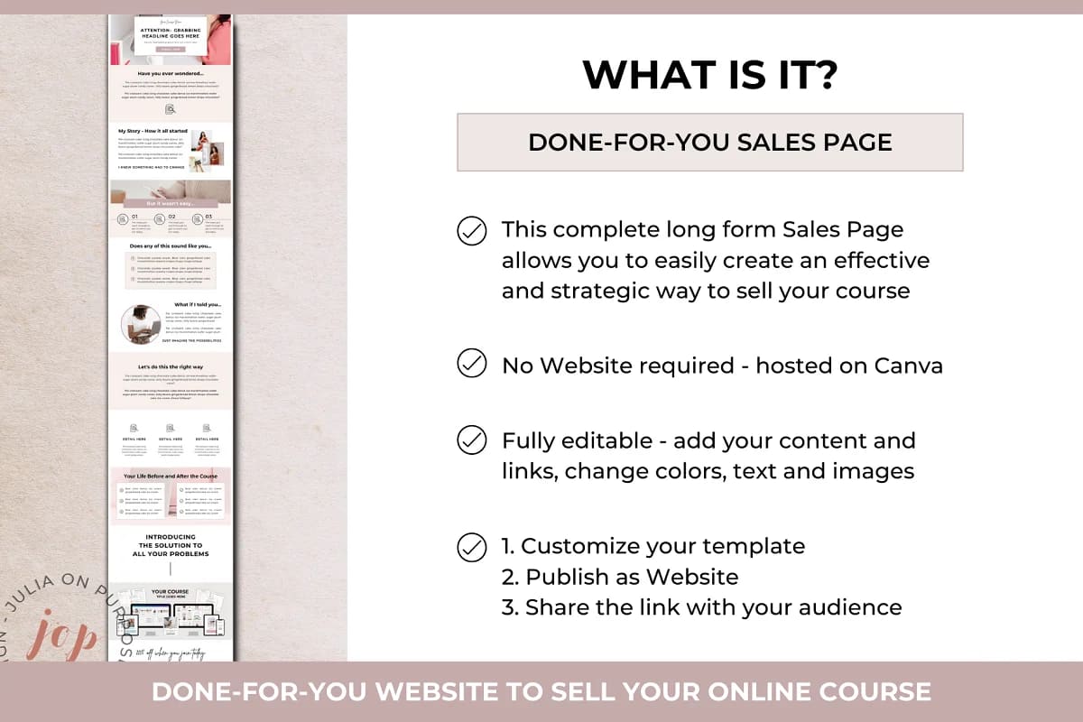 course sales page canva template, effective way to sell your course.