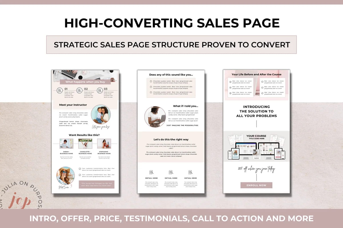 course sales page canva template with instant access.
