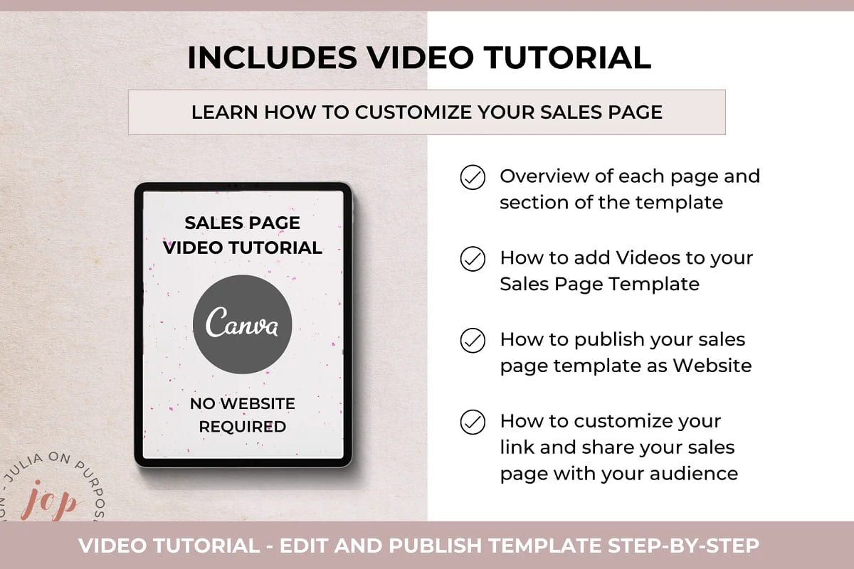 course sales page canva template, includes video tutorial.
