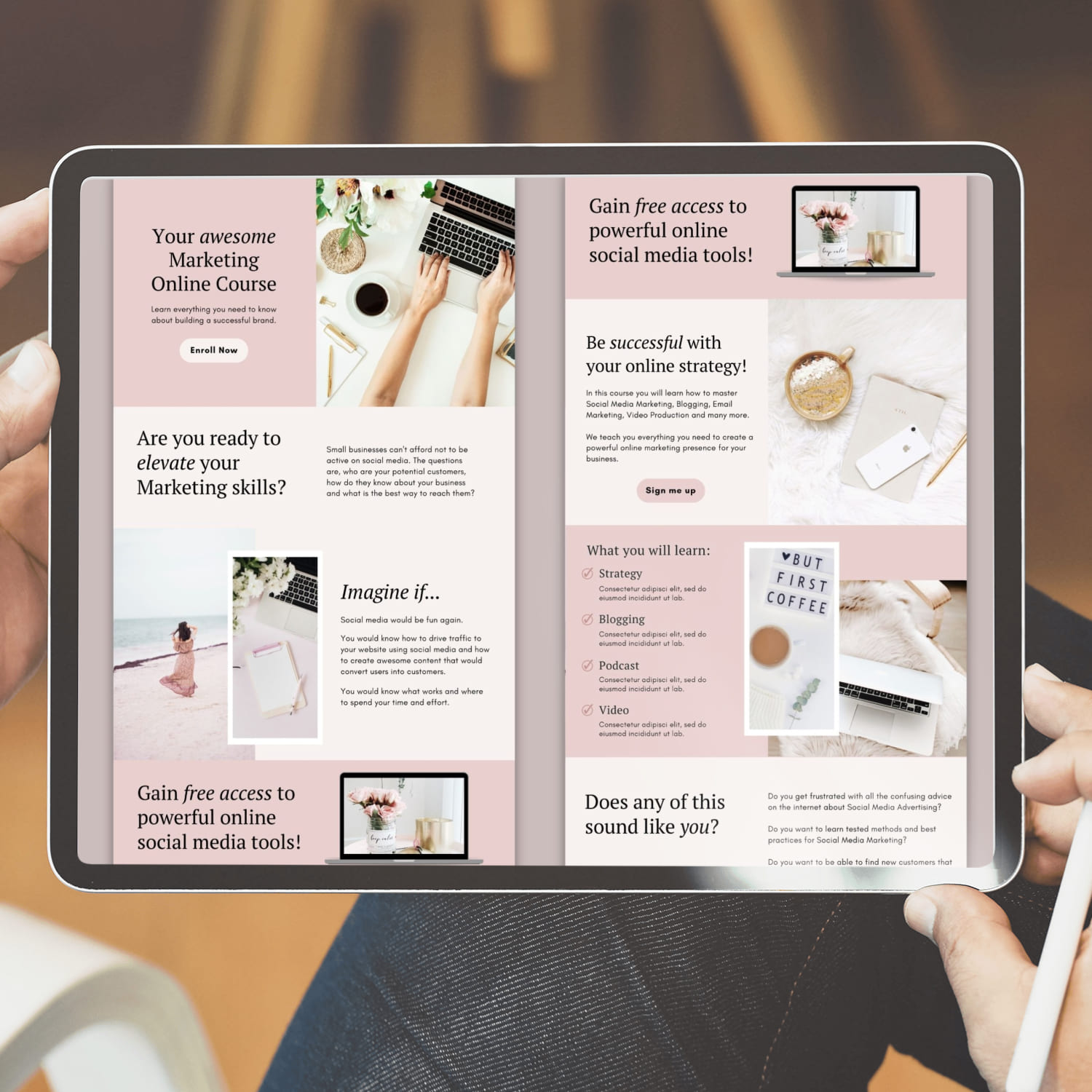 course sales page template canva, easy to edit.