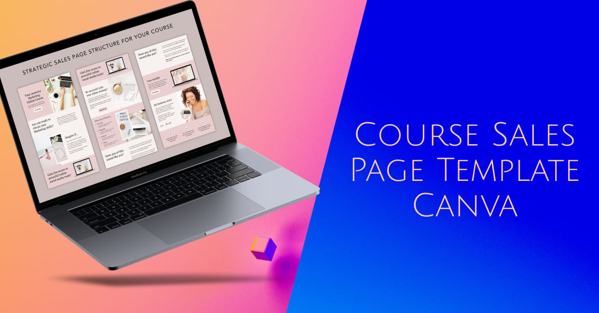 course sales page template canva, change colors, fonts and images.