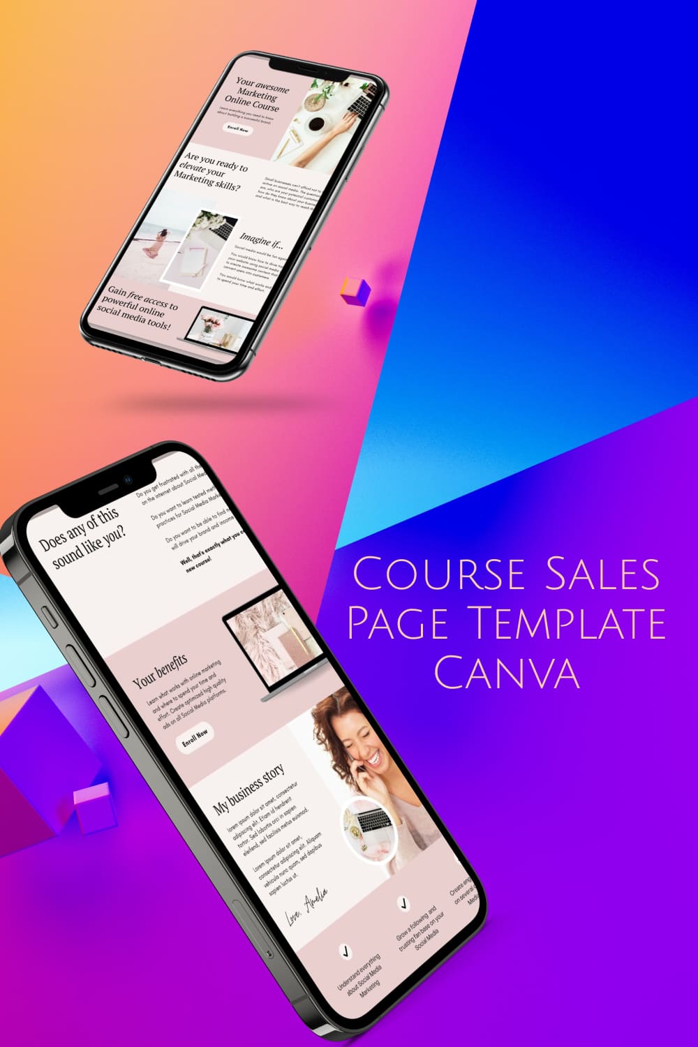 Canva Course Sales Page Template pinterest image.