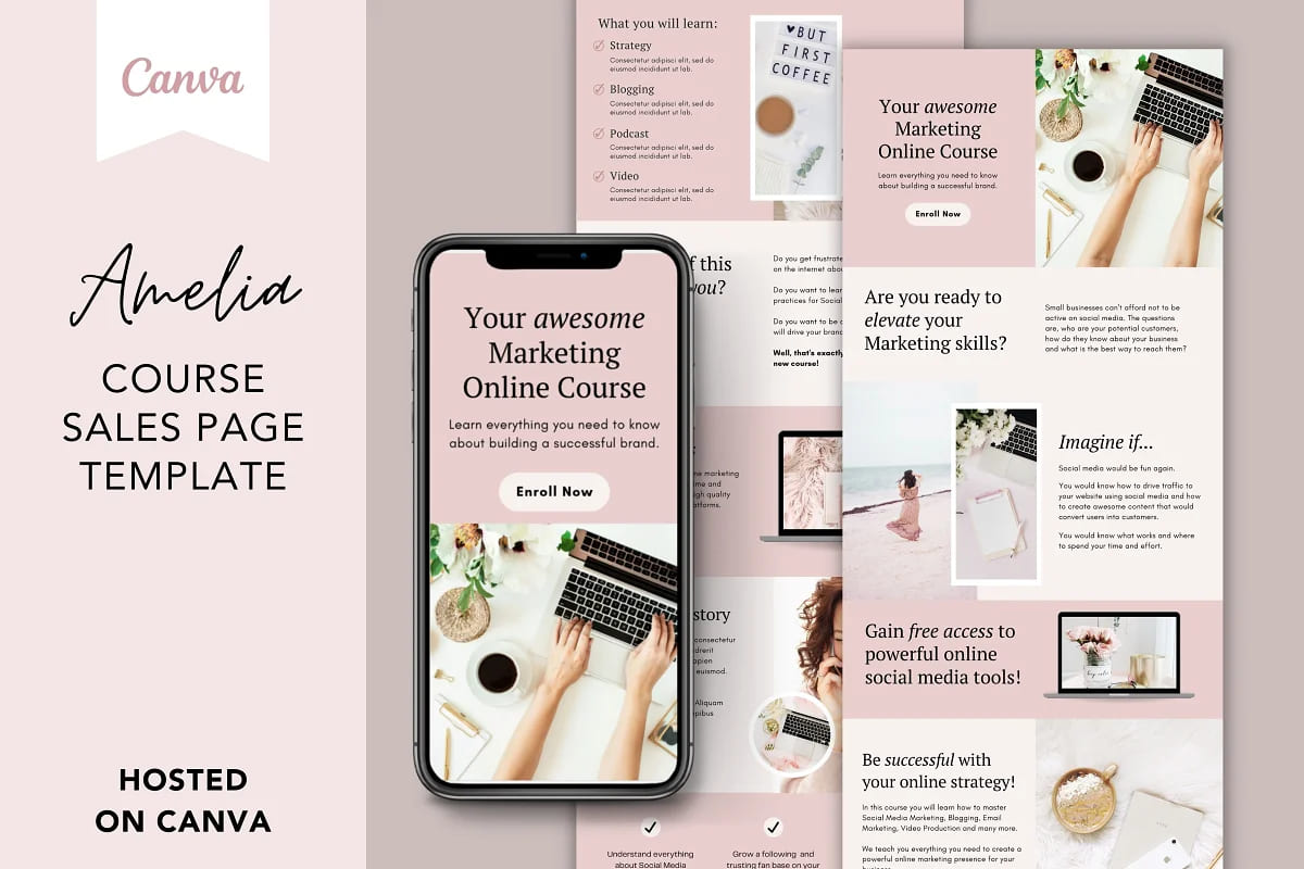 Canva Course Sales Page Template facebook image.