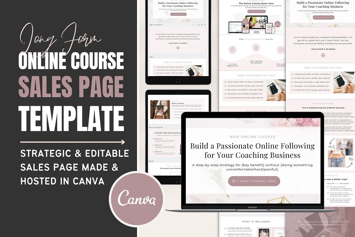 Course Sales Page Template Canva facebook image.