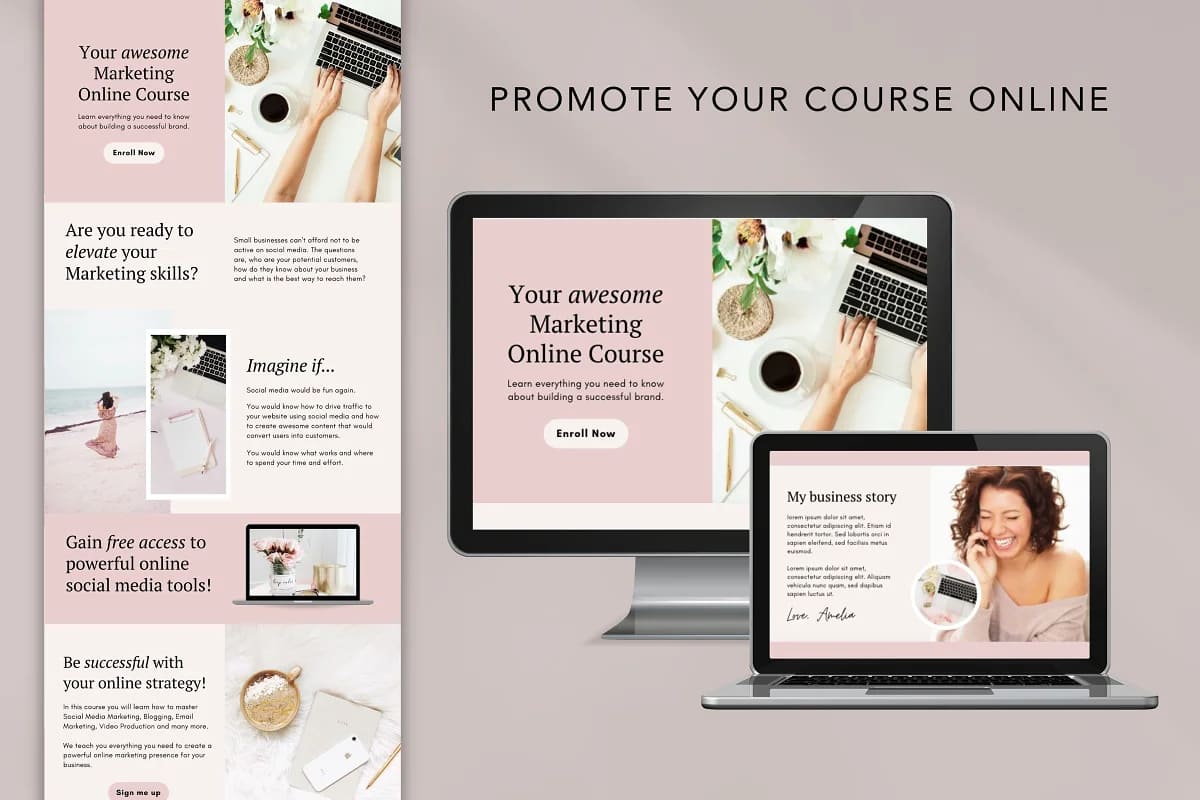 course sales page template canva fully editable.