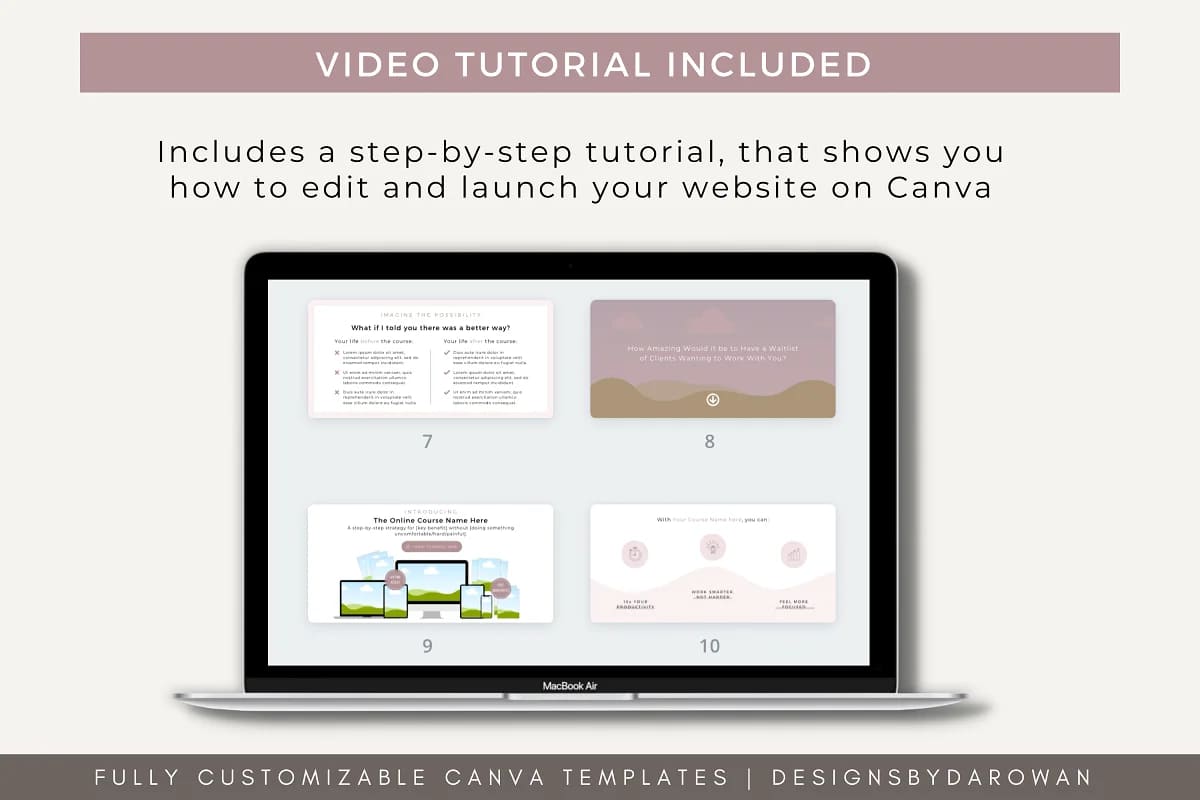 course sales page template canva with video tutorial.