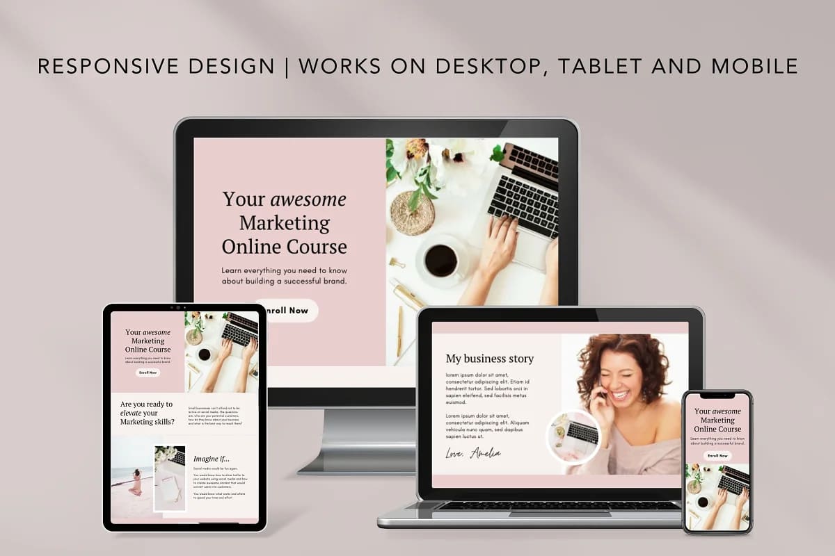 course sales page template canva, editable sales page template.