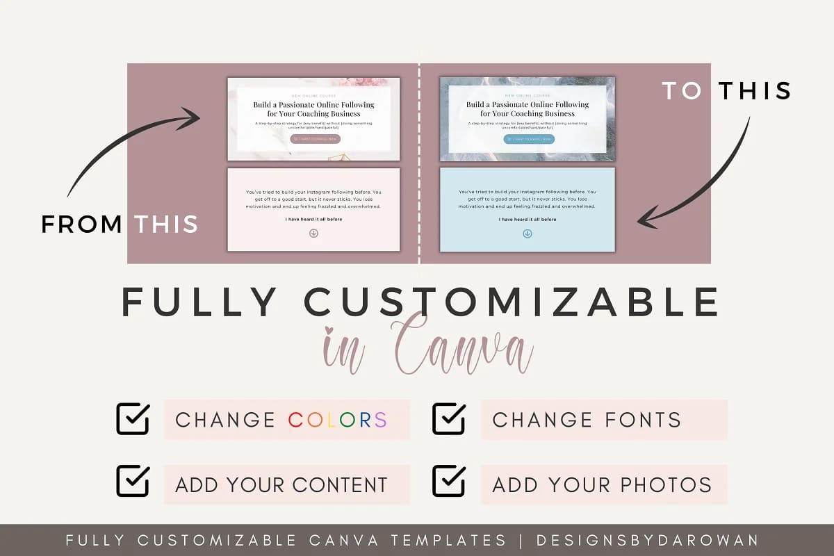 course sales page template canva fully customizable.