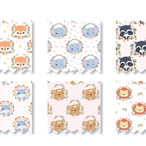Cute Animals and Flowers Patterns previews.