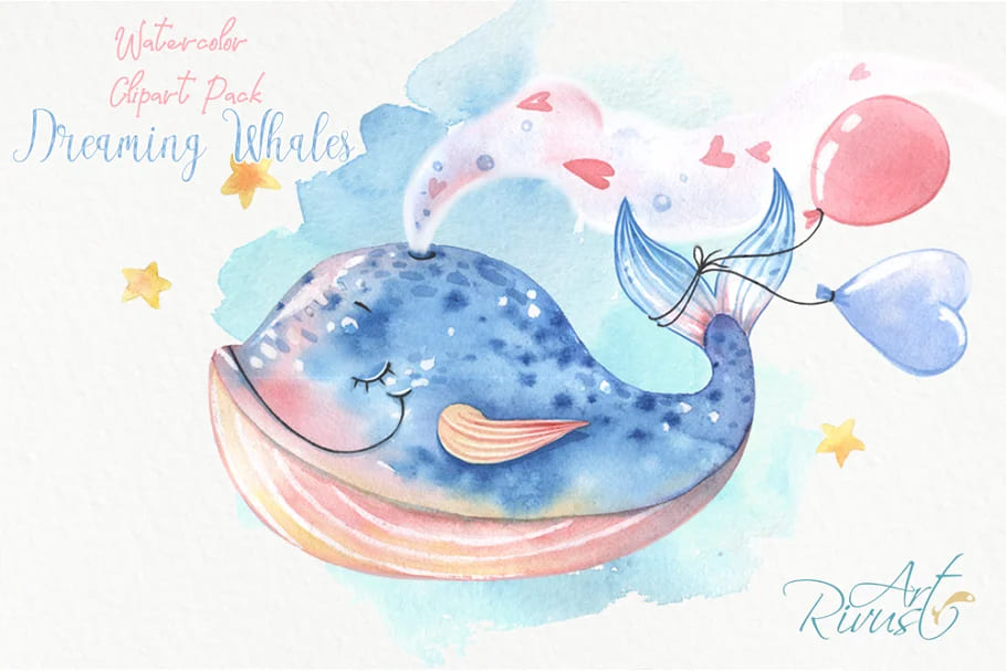 cute baby whales graphics collection.