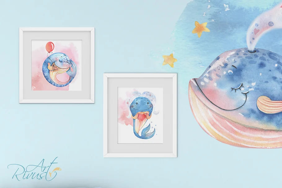 cute baby whales illustrations collaction.