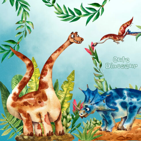 Cute Dinosaurs - Watercolor Clip Art cover image.