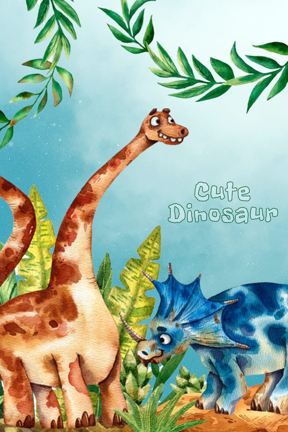 Cute Dinosaurs - Watercolor Clip Art pinterest image.