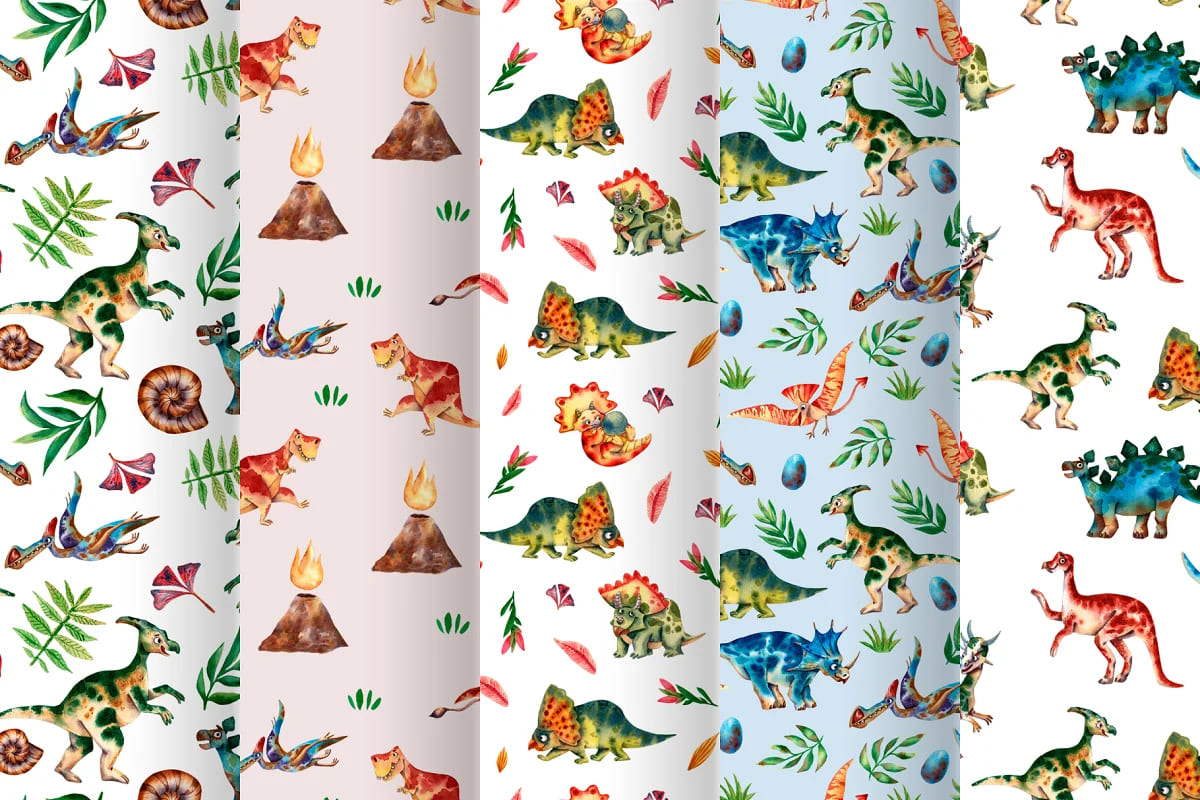 cute dinosaur seamless patterns.