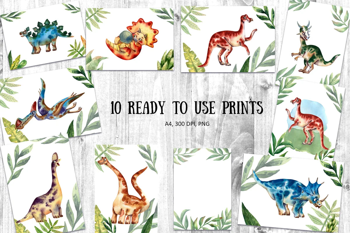 cute dinosaur set, ready to use prints.