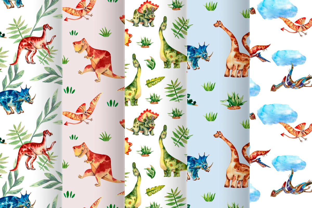 cute dinosaur set, patterns.