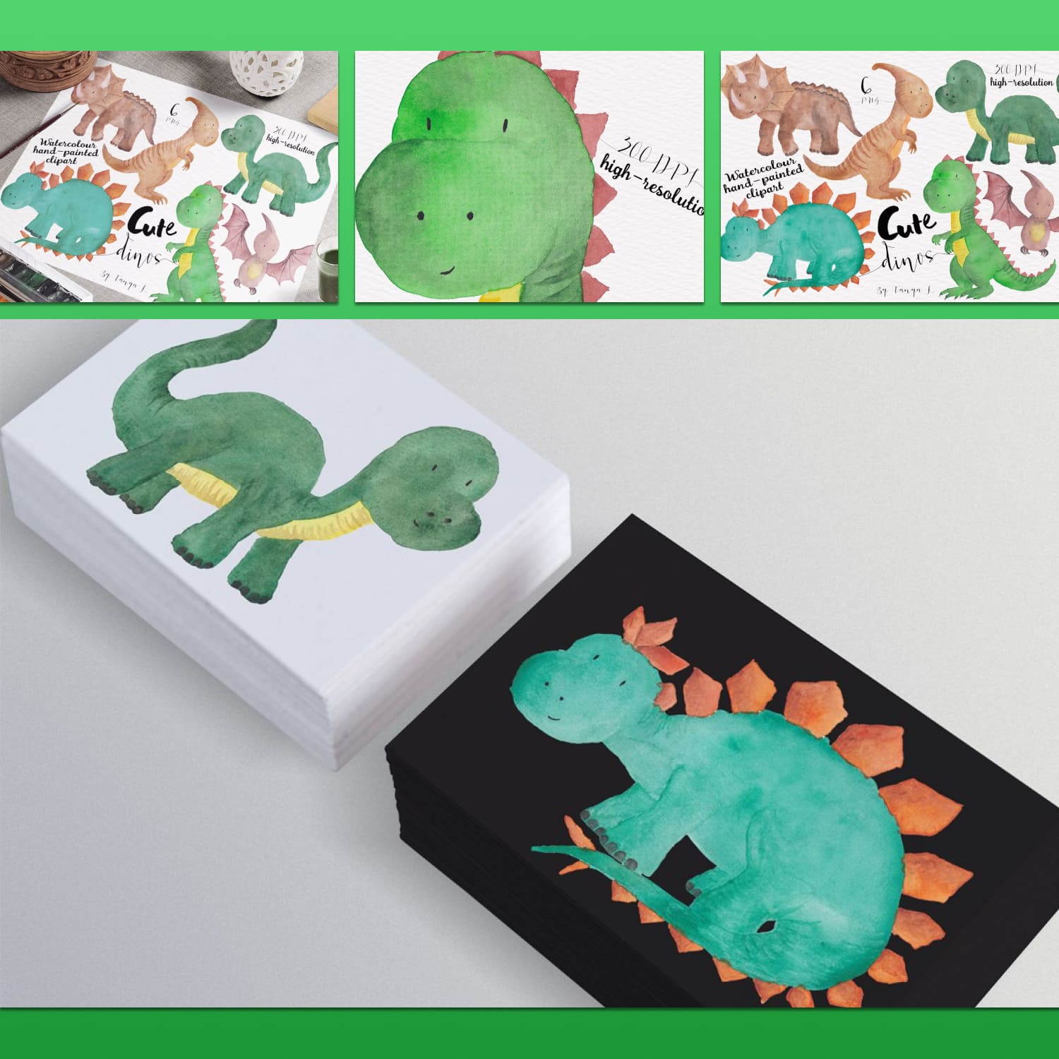 Cute Dinosaur Watercolour Clipart Pack preview image.