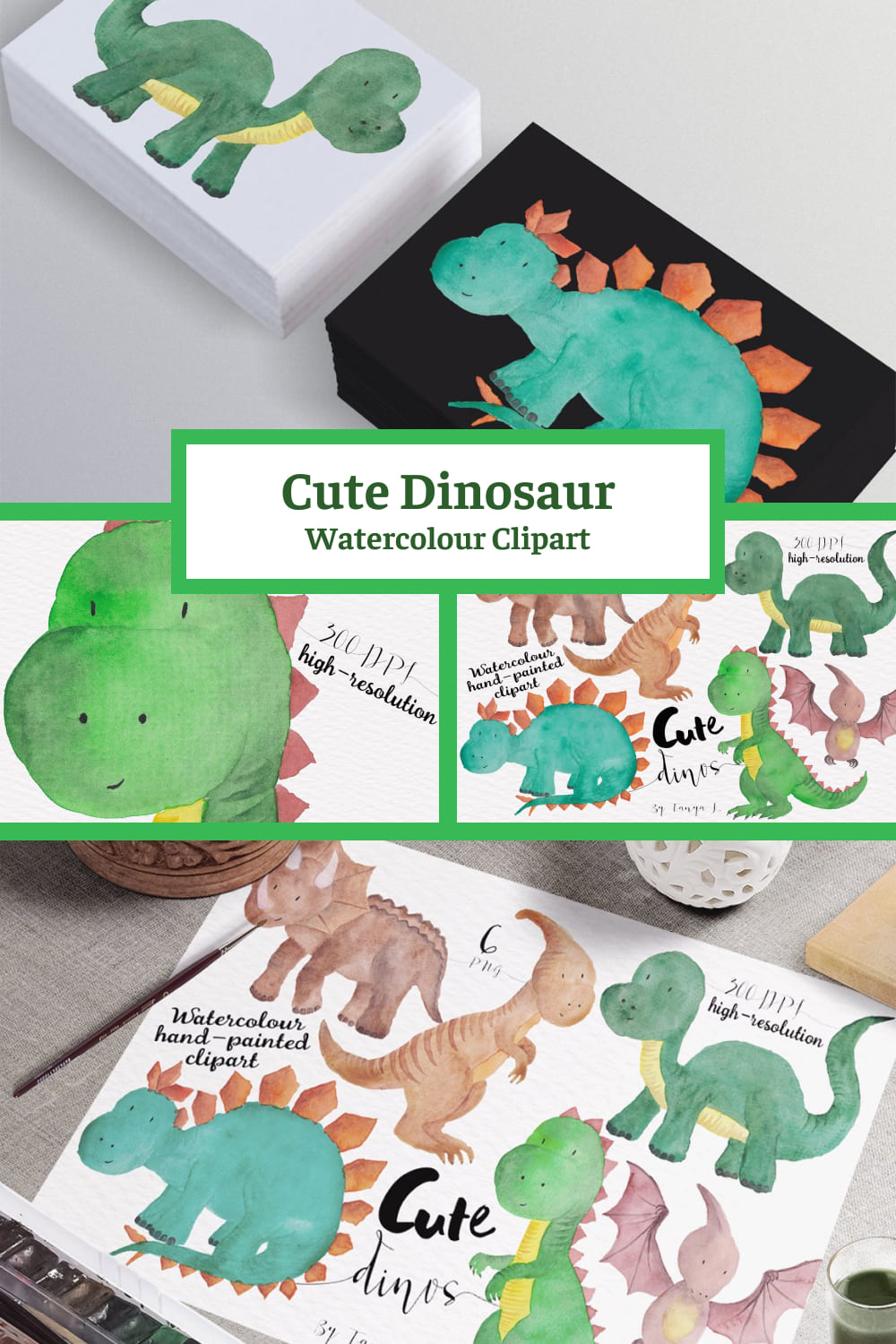 cute dinosaur watercolour clipart collection.